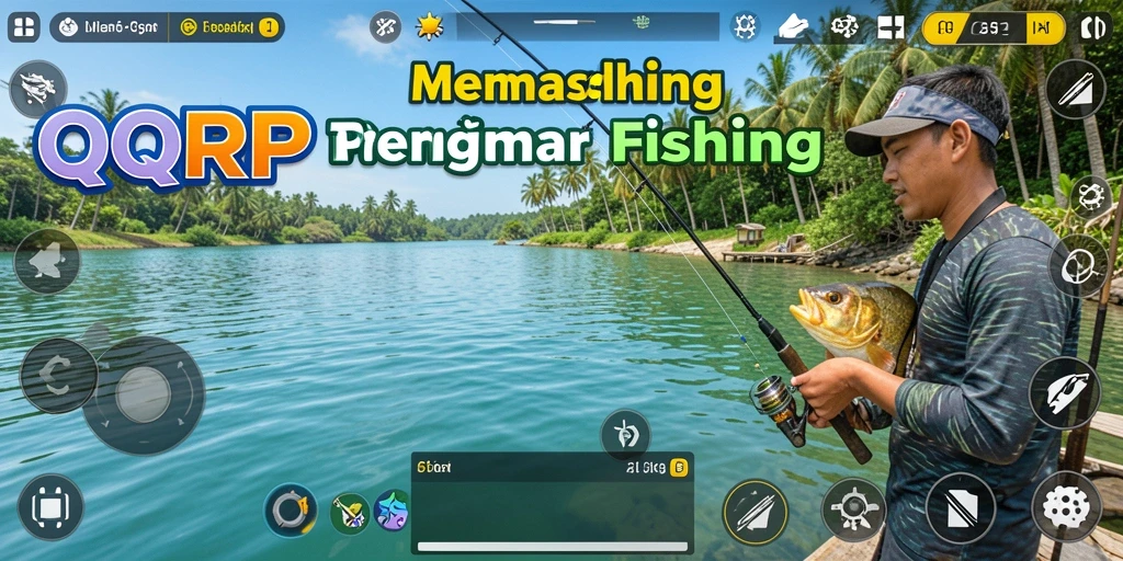 Screenshot gameplay QQRP menampilkan aktivitas memancing yang seru.