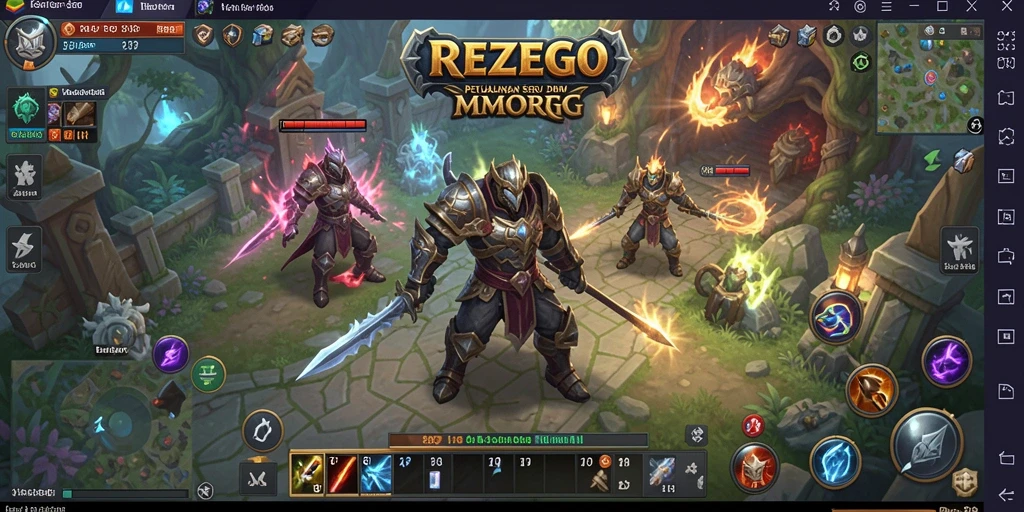 Tangkapan layar gameplay <strong>REZEGO</strong> yang menampilkan pertempuran epik dan eksplorasi dunia.
