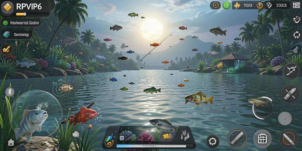 Screenshot gameplay RPVIP6 yang menampilkan aksi memancing seru.